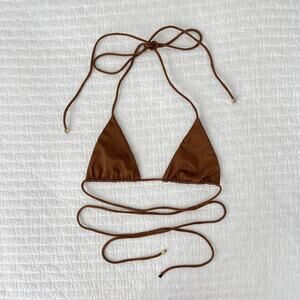 New Sommer Swim "Stella" Italian Lycra Mini Triangle Bikini Top in Brown Size XS